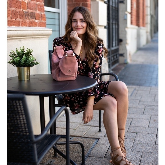 ALC Silk Chiffon Floral Print Puff Long Sleeve V-Neck Tie Belt Wrap Mini Dress 4 - Picture 7 of 15